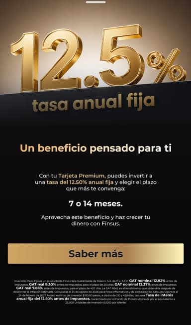 Finsus: 12.5% anual a 7 o 14 meses con membresía - Finsus