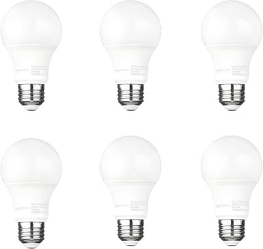 Amazon Basics - 6 Focos LED con sensor de atardecer a amanecer, 60 W, eficiencia energética 9 W, blanco suave 2700 K, base E26, 10 000 horas - Amazon