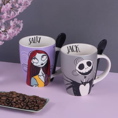 Amazon: FUNKIDS 1738-206 Juego de 2 Tazas para Pareja Disney, Tarro Disney con Diseño Original Diseño Jack & Sally, con Cuchara, 340 ml - Amazon