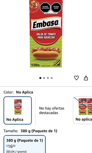 Amazon: Embasa, Salsa Catsup, 380 gramos - Amazon