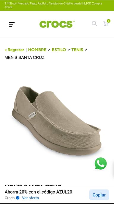 Crocs Men's Santa Cruz de $1,399 a $499 solo quedan talla M7 - Crocs