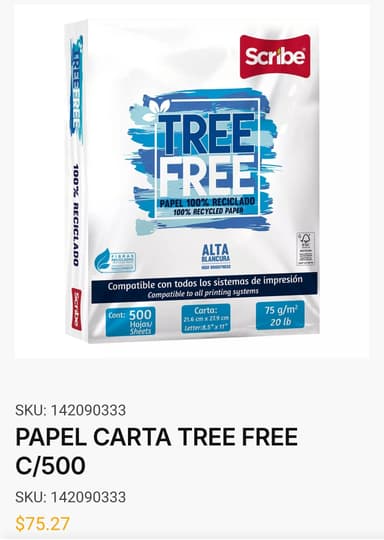 Super papelera: $75 ||| Papel Bond 500 Hojas Scribe