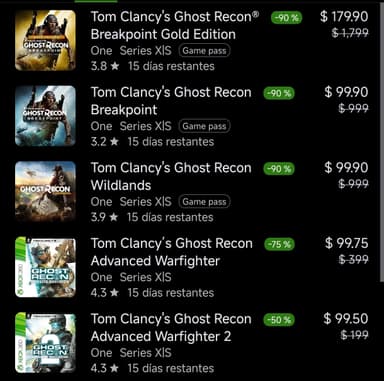 Serie Tom Clancy's Ghost Recon Xbox en descuento - Xbox