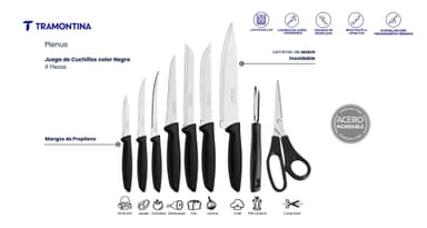 AMAZON: TRAMONTINA - Juego de Cuchillos Plenus con Láminas en Acero Inoxidable y Mangos de Polipropileno Negro 9 Piezas - Amazon