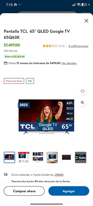 Sam's Club: Pantalla TCL 65" QLED Google TV 65Q63K - Sam's Club