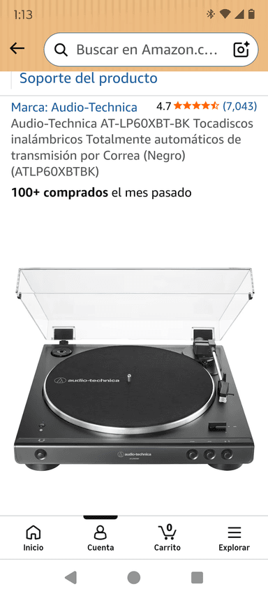 Amazon: Toca discos Audio-Technica AT-LP60XBT-BK | Más bajo con Banorte - Amazon
