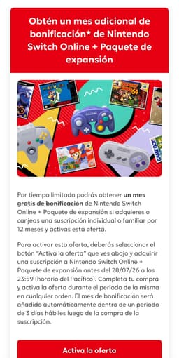 Nintendo switch online + paquete de expansion
