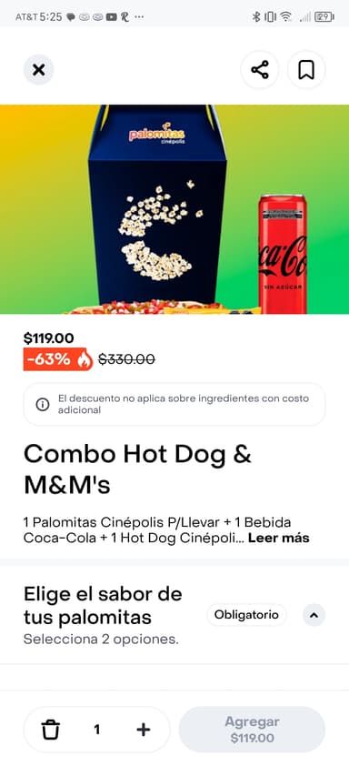 Rappi Cinepolis: Combo Hot Dog y M&M's - Rappi