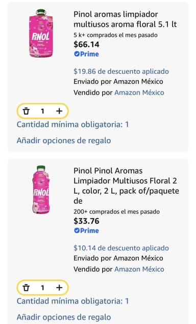 Amazon: Pinol aroma floral 5.1 Lt y 2Lt - Amazon