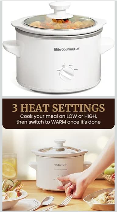 Amazon- Elite Gourmet MST-250XW - Olla de cerámica eléctrica de cocción lenta con temperatura ajustable, tapa de vidrio apta para lavaplatos - Amazon
