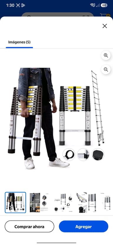 Walmart: Escalera Telescópica SelectShop 13 Peldaños Ajustable Retráctil 3.8 M - Walmart