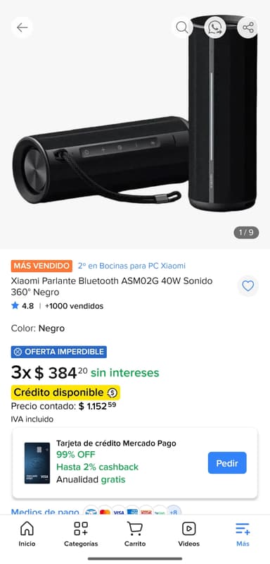 Mercado Libre: Xiaomi Parlante Bluetooth ASM02G 40W Sonido 360° Negro - Mercado Libre