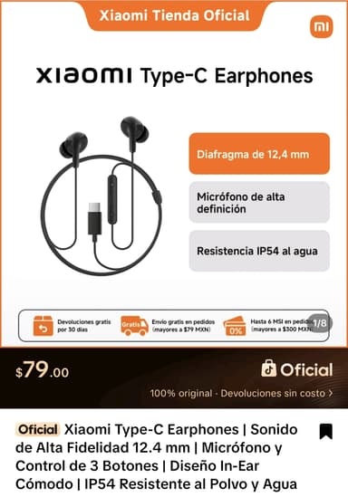 TikTok Shop: Audífonos Xiaomi con cable tipo C - TikTok Shop