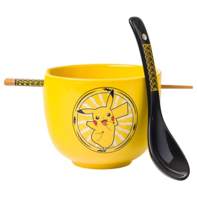 Amazon: Silver Buffalo Pokemon Pikachu - tazón de arroz de cerámica con palillos y cuchara, 20 onzas - Amazon