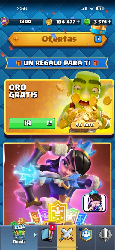 50,000 de oro gratis en Clash Royale en la parte de la tienda