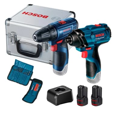 Costco: Set Bosch Atornillador GSR120 + Llave de Impacto GDR120 12V + 2 baterías 2Ah + cargador + maletin Aluminio + Accesorios (brocas..) - Costco