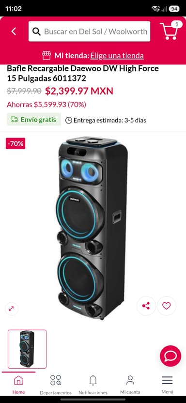 Del Sol: Bafle Recargable Daewoo DW High Force 15 Pulgadas 6011372 - Del Sol