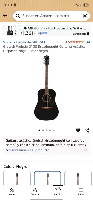 Amazon MX - Gretsch Prelude D100 Dreadnought Guitarra Acústica, - Amazon