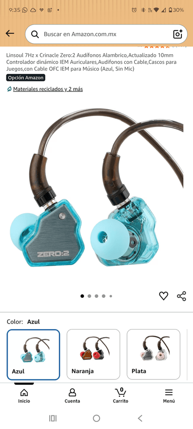 Amazon: Linsoul 7Hz x Crinacle Zero:2 Audífonos Alambrico, Actualizado 10mm Controlador dinámico IEM Auriculares - Amazon