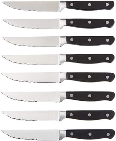 Amazon Basics - Juego de cuchillos para carne de cocina, 8 piezas, color negro. - Oferta Prime - Amazon