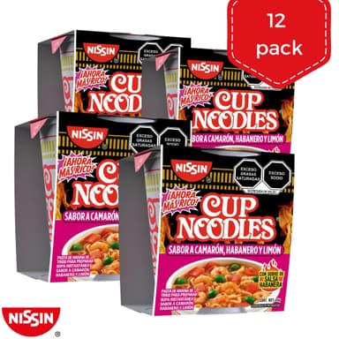 AMAZON: Nissin Cup Noodles Camarón, Habanero y Limón, 12 unidades ($9.5 c/u) - Amazon