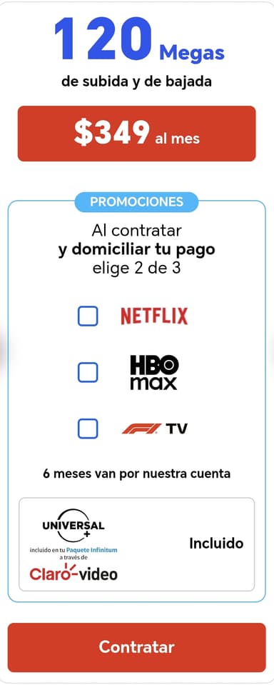 Telmex 120Megas+ 4 apps de streaming gratis - Telmex