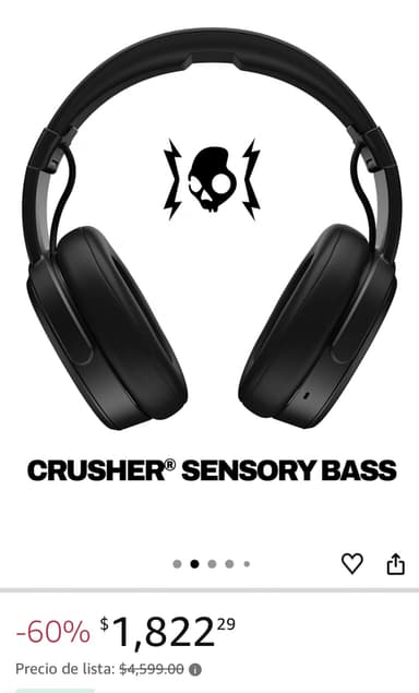 Amazon: Skullcandy Audífonos Inalámbrico Crusher Wireless Negro Over Ear - Amazon