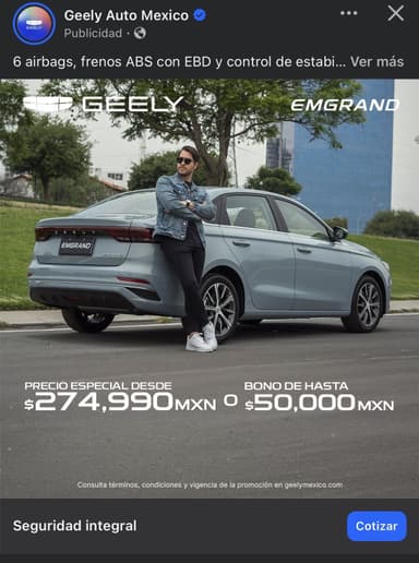 Geely EMGRAND 2026 desde $274,900 o bono de $50,000