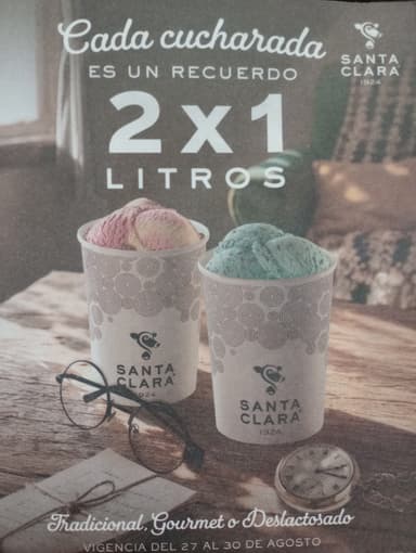 Santa Clara 2*1 Litros de helado | del 27 al 30 de Agosto - Santa Clara