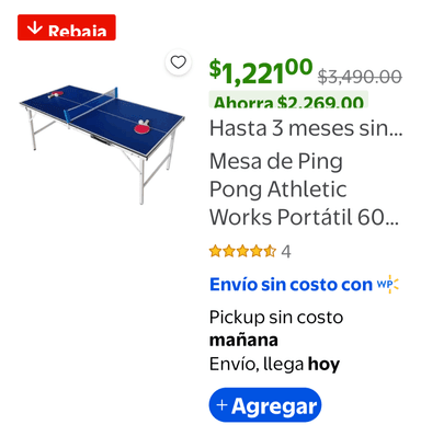 Walmart: Mesa de ping pong 60 inch - Walmart