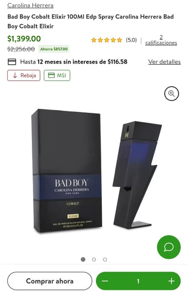 Bodega Aurrera: Bad Boy Cobalt Elixir 100MI Edp Spray Carolina Herrera Bad Boy Cobalt Elixir - Bodega Aurrera