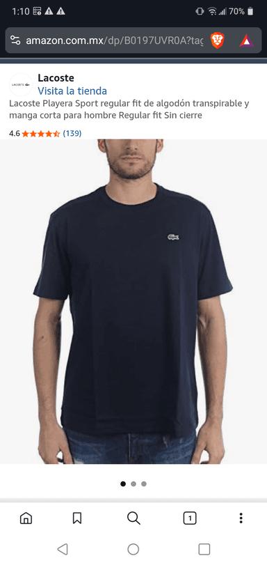 Amazon: Lacoste Playera Sport regular fit de algodón transpirable y manga corta para hombre Regular fit Sin cierre - Amazon