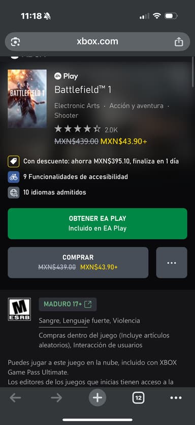 Xbox: Battlefield 1 (oferta expira en 1 dia) - Xbox
