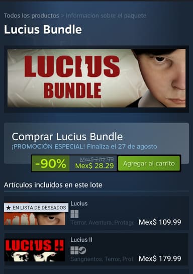 Steam: Lucius 1 y 2. Al 90% de descuento - Steam