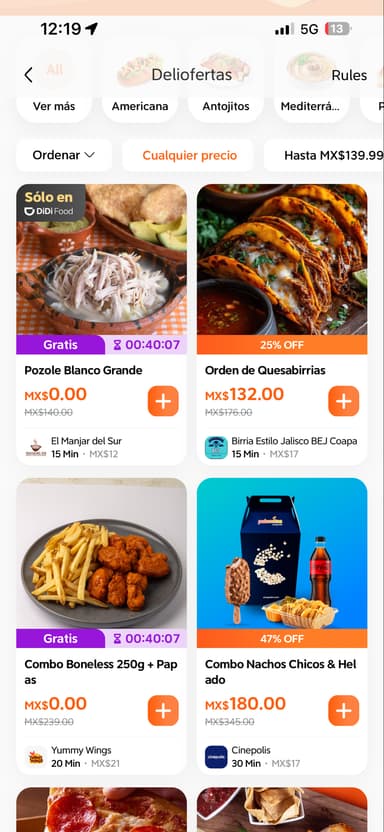 DiDi Food: Varios platillos en cero pesos, solo pagas el envio - DiDi Food