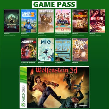 PC/XBOX Game Pass de Agosto pt.1: Wolfenstein 3D (Xbox 360), Date Everything, Cricket 26 y Más | Premium: Mio, PowerWash Simulator 2 y Más - Xbox