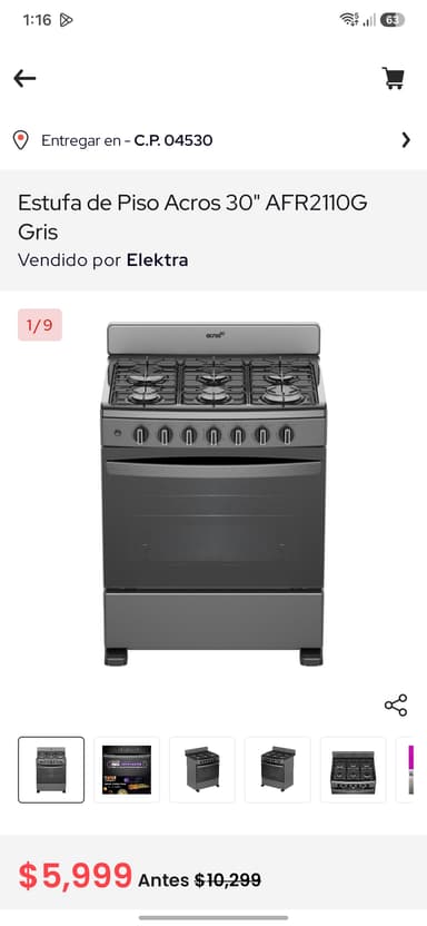Elektra: Estufa de piso acros 30" - Elektra
