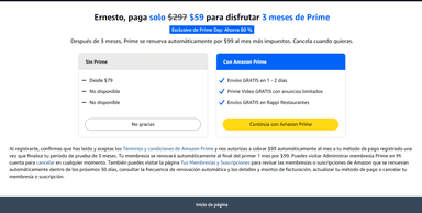 Prueba Amazon Prime 3 Meses 59 pesos | Usuarios Seleccionados. - Amazon