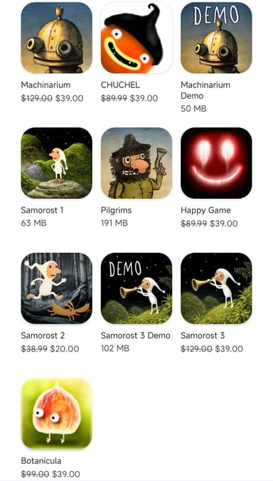 GOOGLE PLAY: Todos los Juegos de Amanita design hasta un 80% Dcto, (Machinarium, Botanicula, Samorost, etc) - Google Play