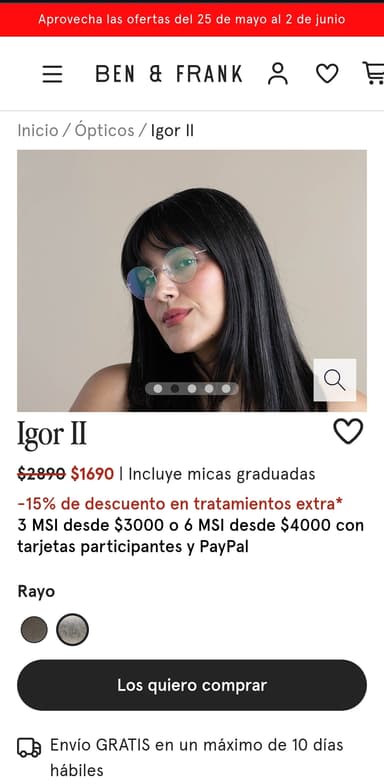 Ben & Frank: Lentes con promo Ben & Frank - Ben & Frank