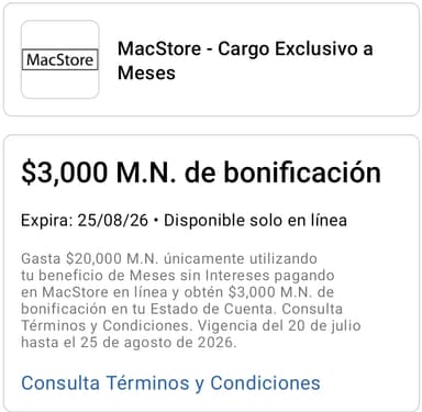 American Express: Bonificación de $3,000 al acumular $20,000 a MSI en MacStore en Línea - MacStore