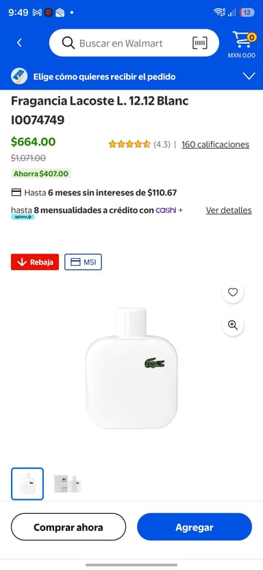 Walmart Fragancia Lacoste L. 12.12 Blanc 10074749 - Walmart