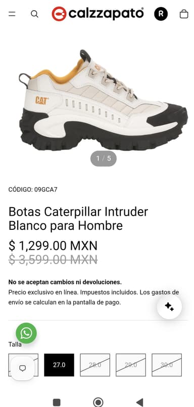 Calzzapato: Botas Caterpillar Intruder Blanco para Hombre 27 - Calzzapato