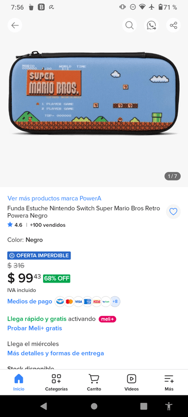 Mercado Libre: Funda Estuche Nintendo Switch Super Mario Bros Retro Powera Negro - Mercado Libre