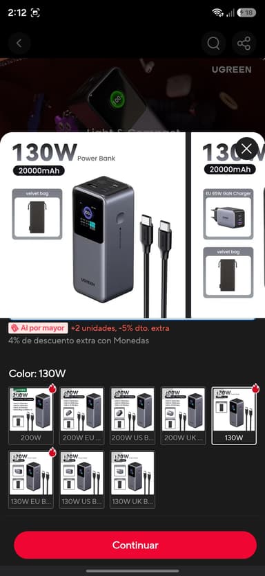 AliExpress: Powerbank Ugreen 20,000 mAh 130W (con monedas, puede bajar más con cupones, leer descripción). - AliExpress