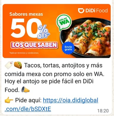 Didi Food: Envío gratis en cualquier pedido sin mínimo de compra solo con apretar el link (puede ser un pedido de menos de $100 y jala) - DiDi Food