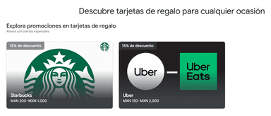 Google Play: 15% de descuento en tarjetas Uber y Starbucks, a partir de 500 pesos - Google Play
