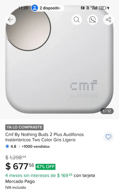 Mercado Libre: Cmf By Nothing Buds 2 Plus Audifonos Inalámbricos Tws Color Gris Ligero - Mercado Libre