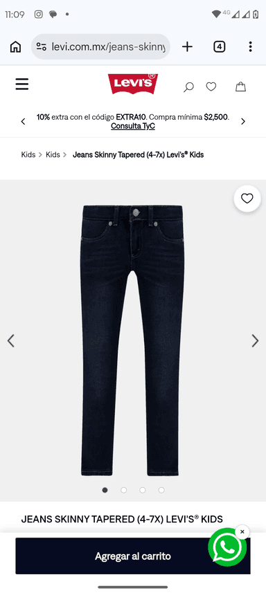 Levi's: Jeans skinny tapered niño talla 5 - Levi's