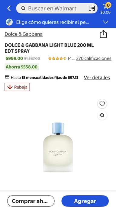 Walmart: 200 ML DOLCE & GABBANA LIGHT BLUE EDT - Walmart